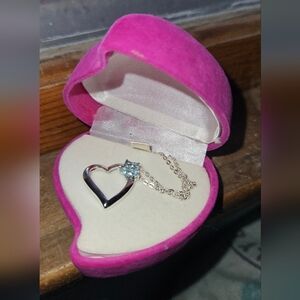 Silver Heart Pendant Necklace with Blue Gemstone